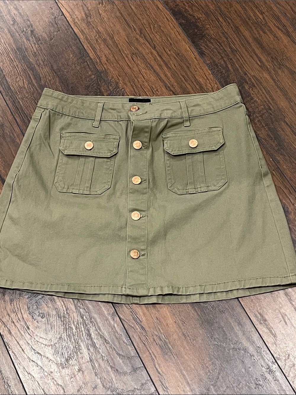 Celebrity Pink Olive Button-Front Utility Mini Skirt